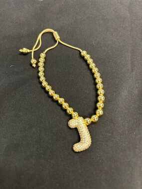 Gold Pave J Infinity Bead Bracelet with Adjustable Slider